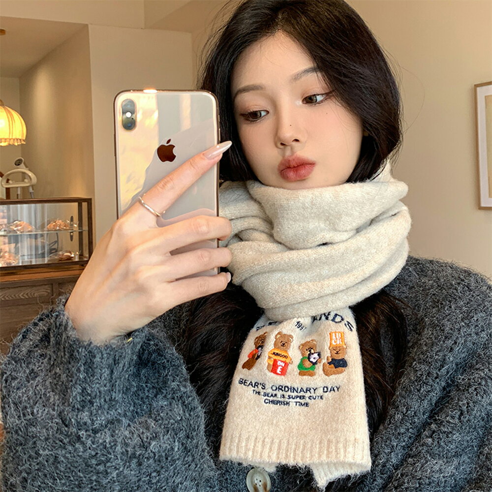 くま刺繡 マフラー スカーフ レディース 厚手 秋冬 カシミヤタッチ ウールタッチ 熊 ストール ブランケット ひざ掛け 羽織 メンズ ひざ掛け 膝掛け 防寒 寒さ対策 かわいい 学生 おしゃれ クリスマス プレゼント kiyokyou