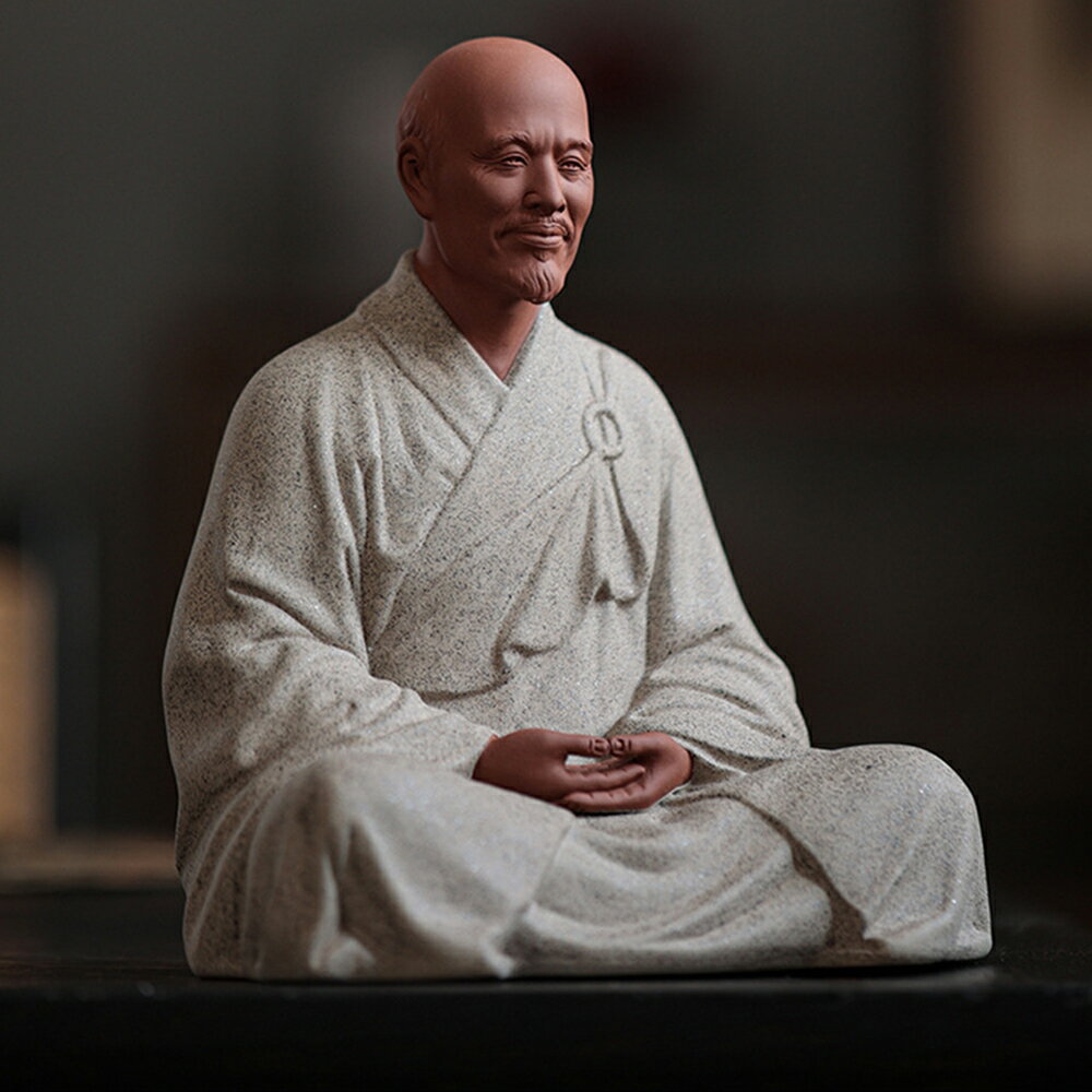 IwaiLoft 弘一法師 手作り 僧侶 オブジェ 僧の置物 縁起物 工芸品 民芸 風水グッズ 風水アイテム 彫像 陶磁器 茶玩 茶ペット 書斎 和室 茶道 宜興紫砂
