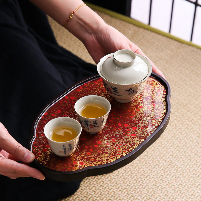 レトロ トレー トレイ カフェトレー ティートレー 22cm 27cm 漆塗 お盆 丸 角型 花型 アンティーク おしゃれ 漆器 お家カフェ インテリア 小物入れ トレイ 中華風 内祝い・結婚祝い IwaiLoft