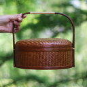 清境Craft 自然素材にこだわったかご 竹 かご ハンドル付き 一段 二段 重箱 漆塗り 手作り 行楽弁当箱 竹籠 バスケット手提げ アウトドア 竹かご ピクニックランチボックス お正月 迎春 花見 竹細工 和風収納 小物収納 茶道具 インテリア