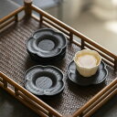 海棠 小皿 茶敷 豆皿 コースター 木製 黒 ナチュラル 反羽 9cm 四つ葉 丸形 元宝形 茶托 茶たく 茶敷 おしゃれ カップ グラス ソーサー 受け皿 プ...