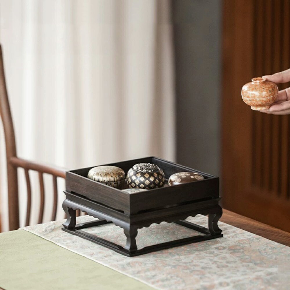 Wood Art 明式 机上ラック 2段 木製 卓上ケース 正方形 四方 ミニラック カップ収納 食器棚 卓上収納ラ..