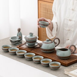 哥窯・歌窯(かよう) 茶器セット ティーセット 蓋碗 急須 12点セット 8客セット 龍泉 青磁 中国茶器 台湾茶 ウーロン茶 茶器【送料無料】