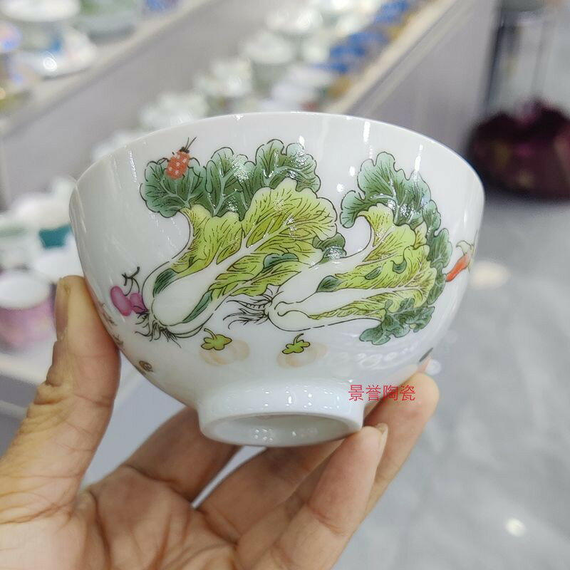 【2客セット】IwaiLoft 日常の何気ないひとときをぜひお楽しみください 景徳鎮 磁器 茶杯 白菜 湯のみ 湯呑み お茶 カップ コップ グラス おしゃれ 来客用 お茶用品 ティーウェア 中国茶器 台湾茶器 贈り物にも 食洗機対応【送料無料】