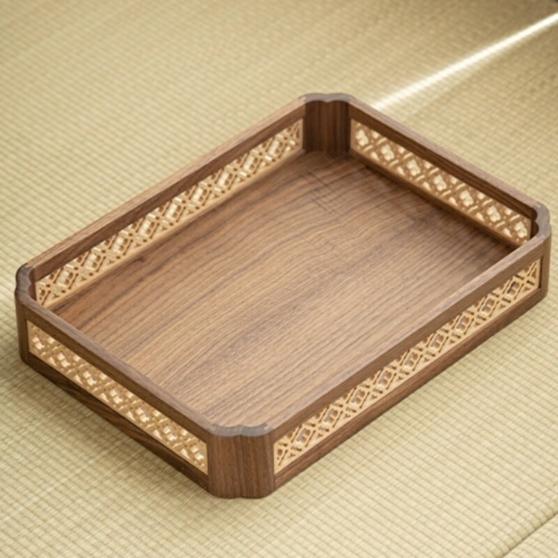 銘木のウールナット 海棠花トレー 皿 トレイ プレート ウールナット ウッドケース 大 40cm 30cm 卓上収納ケース カフェトレー ティートレー おしゃれ お盆 長方形 アクセサリートレー 小物入れ 玄関 内祝い シノワズリ レトロ 中華風 小物収納 茶室 茶芸 お稽古 IwaiLoft