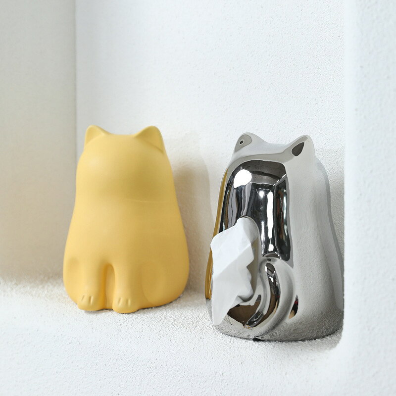 IwaiLoft かわいい猫 ティッシュケース 陶器 ティッシュボックス ねこ ペット 置物 ボックスティッシュケース 全4色 ティッシュ入れ おしゃれ シンプル ボックスティッシュ 癒し ネコ型 焼き物 ギフト インテリア 猫雑貨 プレゼント [2]