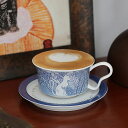 SNSで話題 染付 ティーカップ&ソーサー マグカップセット おしゃれ 猫 コーヒーカップ 美しい 陶磁器 コップ カップ マグ ソーサー セット 洋食器 コーヒー 紅茶カップ レストラン 和風食器 青と白 皿 レトロ かわいい ペアマグ 喫茶店 誕生日 母の日 プレゼント IwaiLoft
