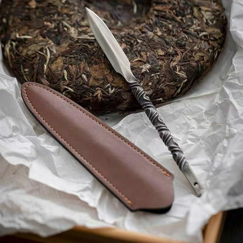 茶刀 プーアル茶餅用 餅茶 茶餅 茶針 プーアール茶 ナイフ レザーケース付き 硬いナイフ 千枚通し 緊壓..