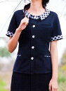 ニット オーバーブラウス ブラウス 半袖 丸襟 フォーマル チェック ネイビー 紺 5-19号 かわいい おしゃれ制服 オフィス 事務 事務服 企業制服 レディース オフィスユ