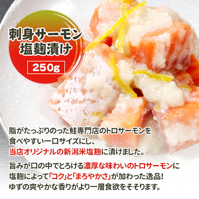 刺身サーモンの塩麹漬け 250g 送料別 サーモン塩辛 お取り寄せグルメ