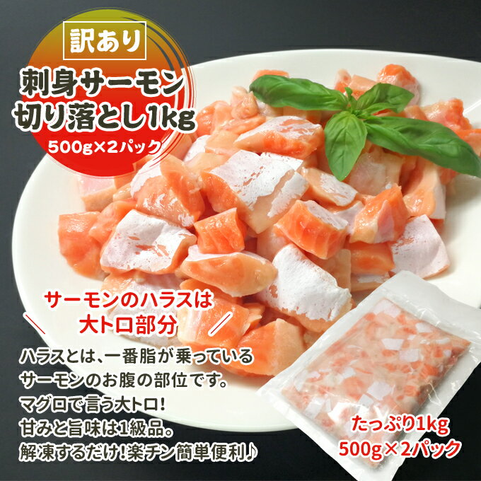 今だけ2,499円！クーポン利用半額・50％OFF！訳あり刺身サーモン切り落とし1kg 500g×2パック 注意：脂強め トラウトサーモンハラス切り落とし 送料無料 お取り寄せグルメ