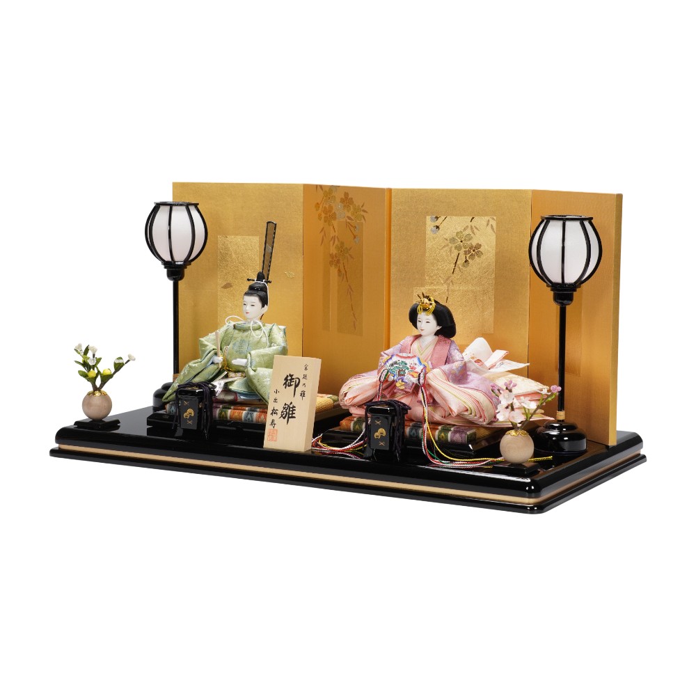 【雛人形】京十二番 高雄 牡丹唐草文様(柳色・薄紅梅) 親王飾り | 小出松寿作