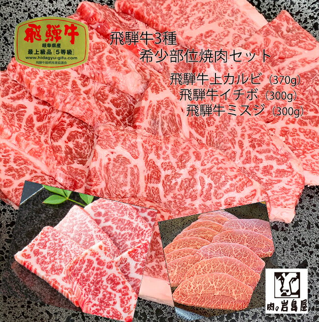 飛騨牛 飛騨牛3種の希少部位 焼肉 セット・飛騨牛 上カルビ 370g・飛騨牛 イチボ 300g・飛騨牛 ミスジ 300g」高級 贈答品 A5等級 和牛 ギフト 焼肉 景品 贈り物 ギフト プレゼント 高等級 上質 / 飛騨牛 岐阜県 恵那市 ※楽天スーパーセール※