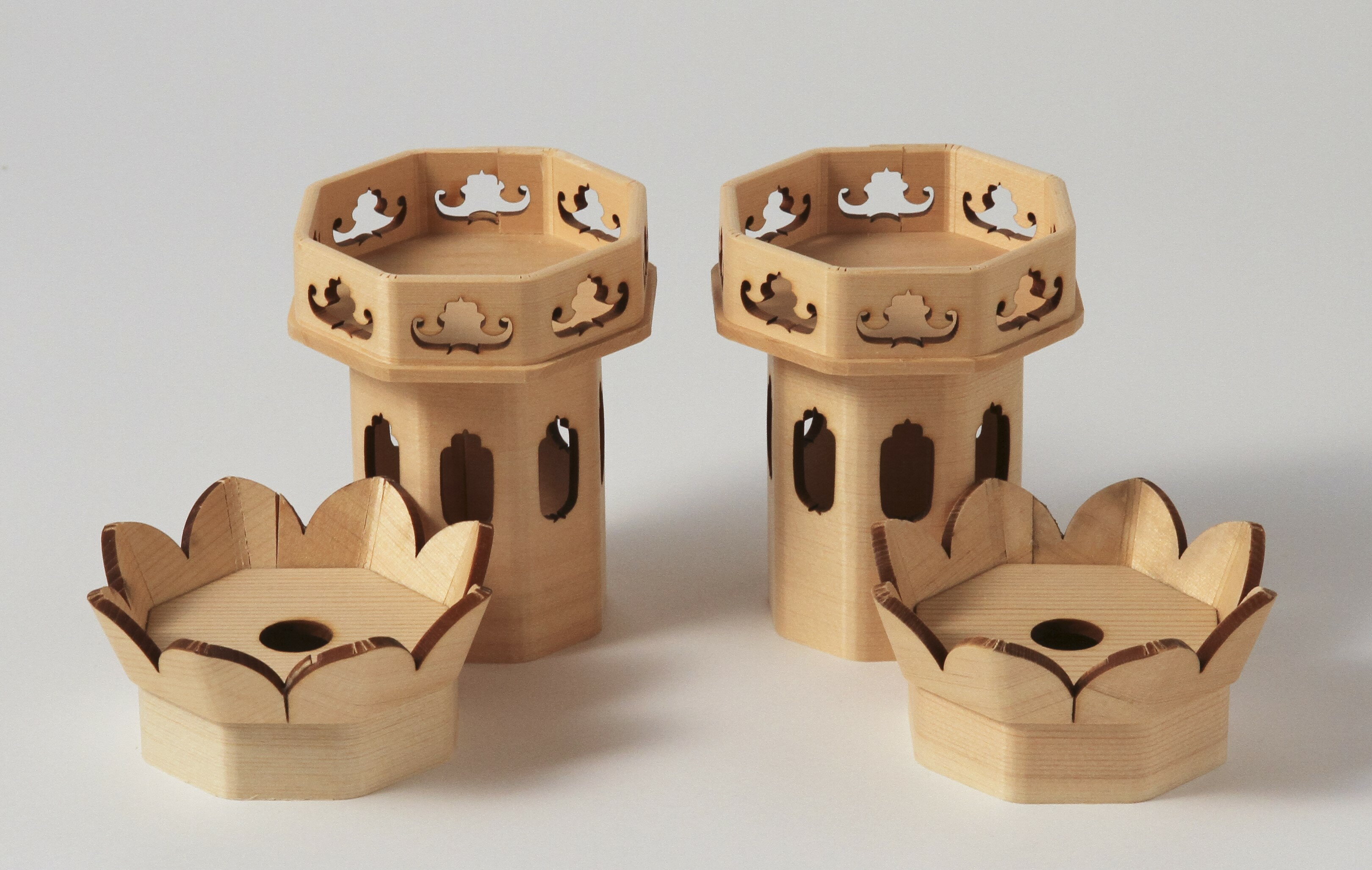 八角総透かし供華2寸5分法立て付　塗り下用(木曽ヒノキ) 3