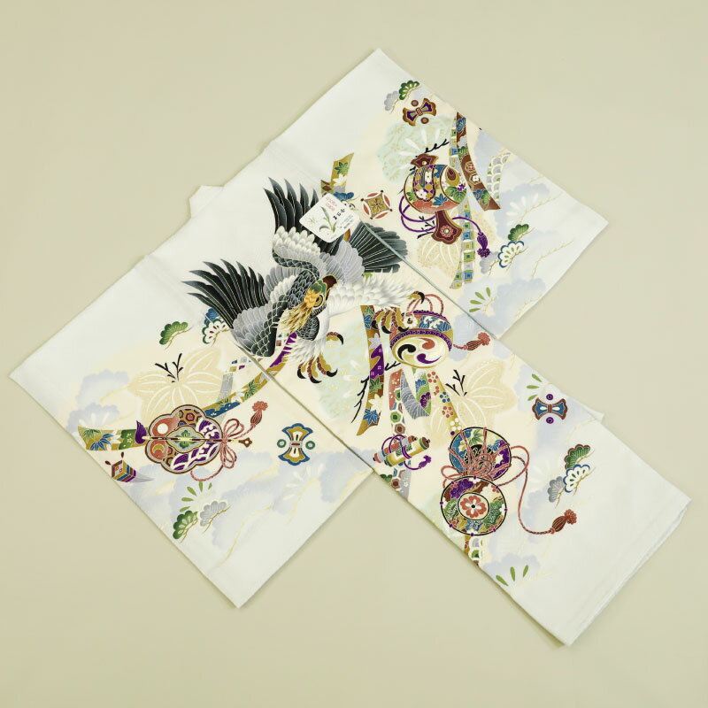 初着 男の子 お宮参り 鷹 鼓 小槌 扇 白