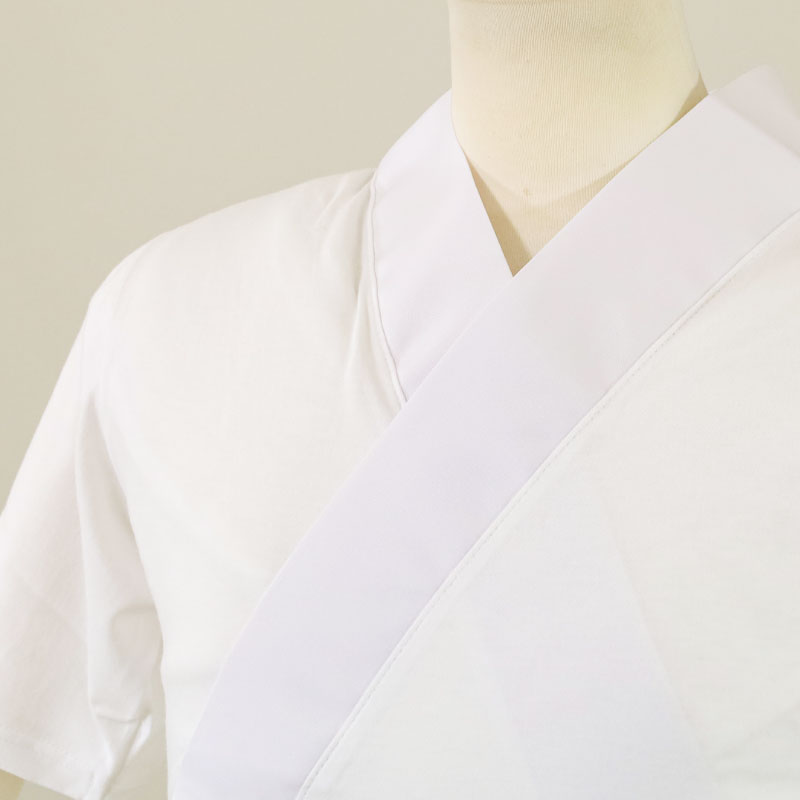 京都和ぱれるの半襦袢 半衿付き 半袖 Tシャツ 日本製 M L LL サイズ レディース 半衿 肌襦袢 襟付き 衿付き 付 和装 白 半衿 襦袢 肌着｜アングル2