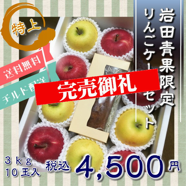 【送料無料】岩田青果限定 りんごケーキセット 3kg10玉入 りんごパウンドケーキ入【ギフト 用 御祝 お祝い りんご 林檎 青りんご 青森 県産 国産 果物 くだもの フルーツ 詰め合わせ アップルケーキ ケーキ 化粧箱 御祝 お祝い 贈答用 プレゼント 贈物】のサムネイル