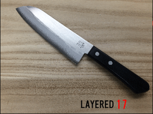 源明利 ステンレス DP多層鋼ゴールド 三徳 170mm 積層ゴールド鋼 V金5号 黒合板柄 両刃 越前打刃物 日本製 手造り