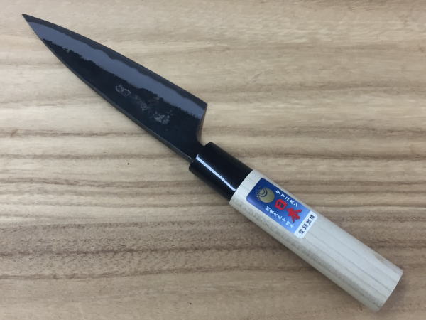 玉日本 イカ裂き包丁 黒打 120mm 両刃 青二鋼 国産 朴小判柄 越前打刃物 日本製 鍛造