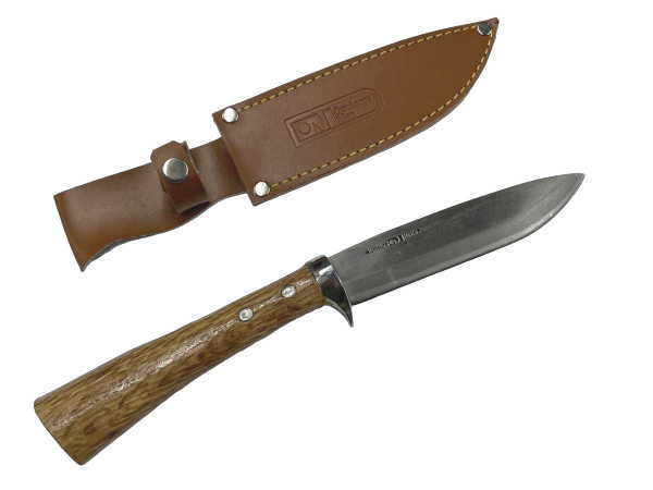 【訳あり】万能レジャーナイフ 150mm 合皮鞘付 両刃 鋼付 ツバ付 ☆☆