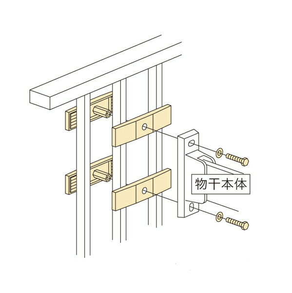 腰壁用物干 HC型/HD型 ホスクリーン対応 手すり格子への取付け ボルト M8×40・高ナット 全長34.5mm ※手すり子奥行き 15〜31まで、手すり子外寸法 150まで対応 ・色の変わっている部品のみ ※商品画像参照 ・ビス類はステンレス製 腰壁用(HC型/HD型)・・・物干1本に対して1袋必要腰壁用ホスクリーン対応 手すり格子用取付けパーツ！