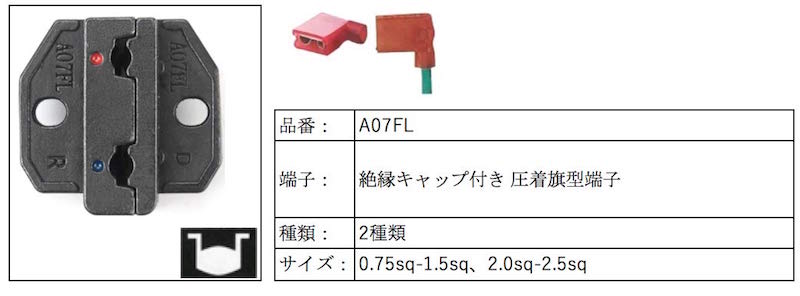 【お買い物マラソン★最大900円OFF】IWISS 交換用ダイス ダイス 旗型端子 卓上圧着機交換用ダイス 交換 お得 おすすめ 節約 便利 アイウィス (A07FL 絶縁キャップ付き圧着旗型端子用 0.75-2.5mm² )