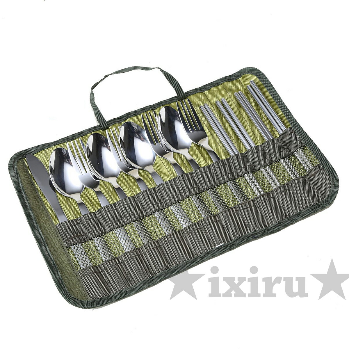 キャンプ 食器セット カトラリーセット アウトドア レジャー キャンプ食器 ステンレス で清潔 ピクニック バーベキュー にも 収納ケース付き キャンプ食器 NOMADE グリーン通販格安セール情報 楽天 通販