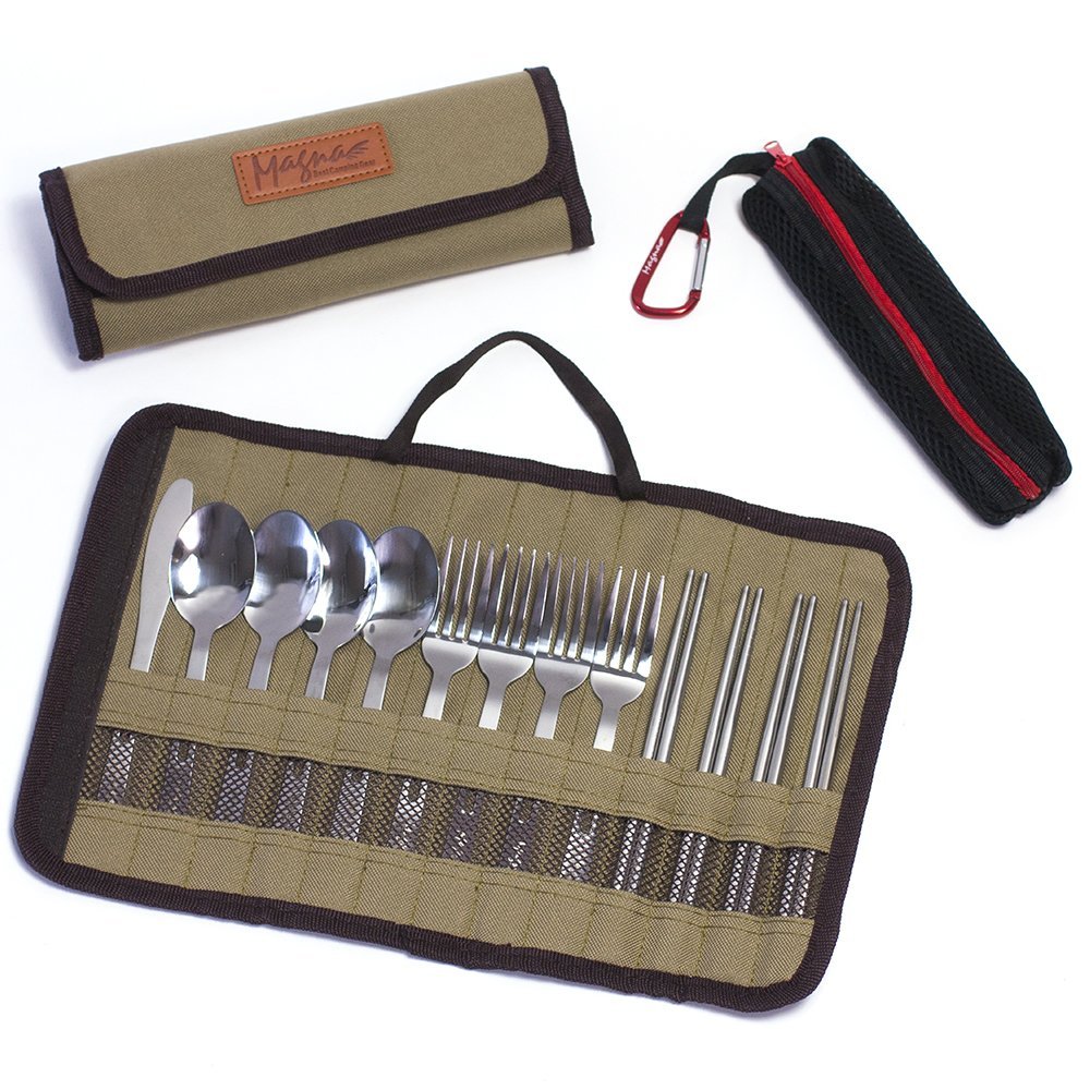 キャンプ 食器セット カトラリーセット アウトドア レジャー キャンプ食器 ステンレス で清潔 ピクニック バーベキュー にも 収納ケース付き キャンプ食器 MAGNA(カフェオレ)通販格安セール情報 楽天 通販