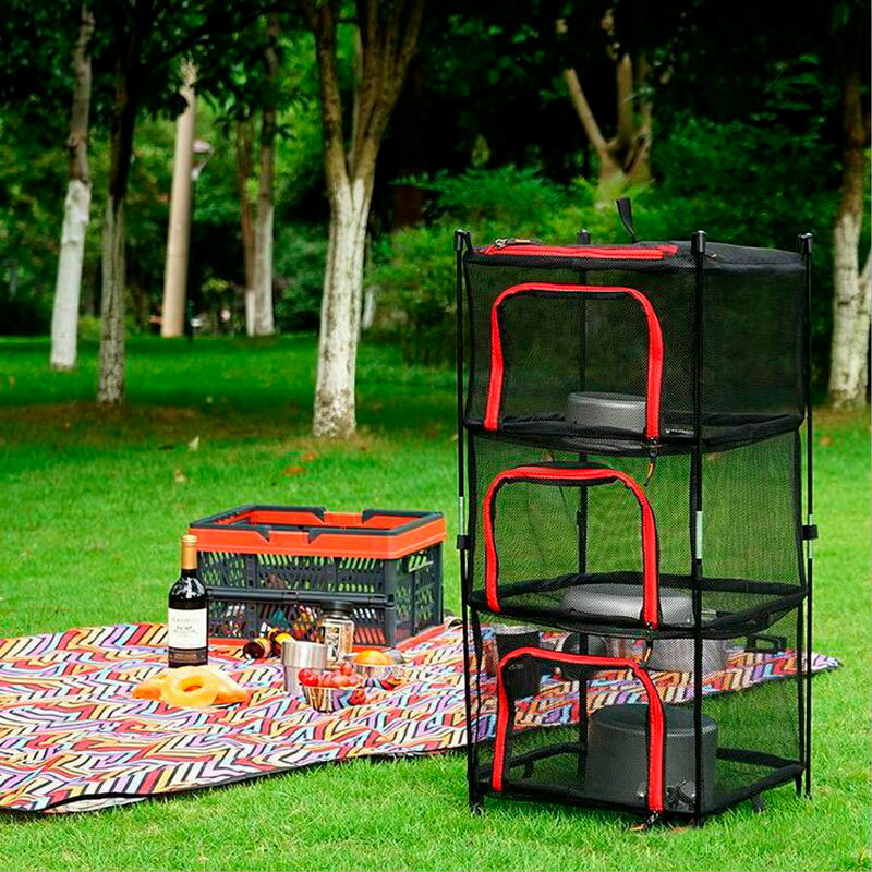 キャンプ用 ハンギングドライネット立体型 吊り下げ式 2way 物干しネット 虫除けネット 食器乾燥 バーベキュー 4段 収納ケース付き通販格安セール情報 楽天 通販
