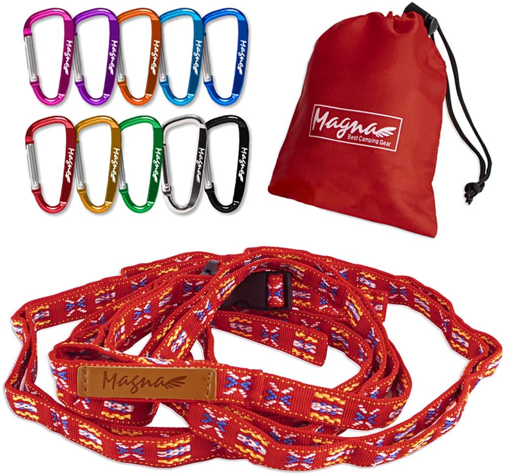 ハンギングチェーン 送料無料 カラビナ 10個付き デイジーチェーン キャンプ の小物整理に 140cm-最長250cmまで 調節可能 赤