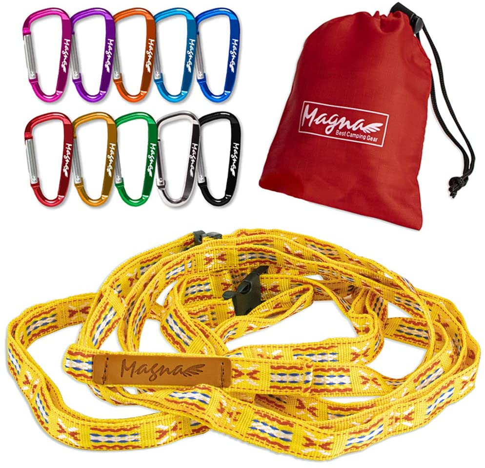 【お得なクーポン配布中】ハンギングチェーン 送料無料 カラビナ 10個付き デイジーチェーン キャンプ の小物整理に 250cmタイプ 黄色