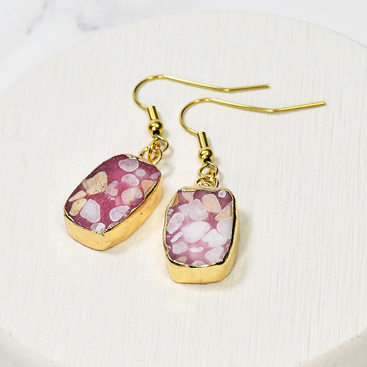 神秘的な天然石ピアス♪ジオメトリックジェムフックピアス（ピンク）【メール便送料無料】