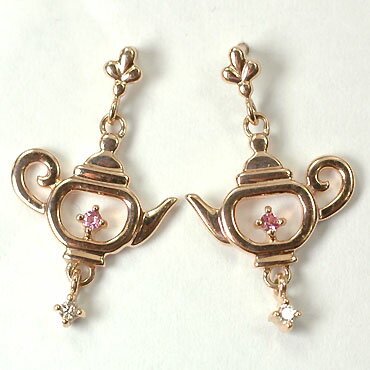 サファイア ピアス K10PG・ピンクサファイア＆ダイヤ　ティーポットピアス