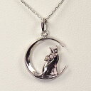 【ダイヤモンドネックレス】K10WG・ダイヤモンド0.01ct キャット・オン・ザ・ムーンペンダント