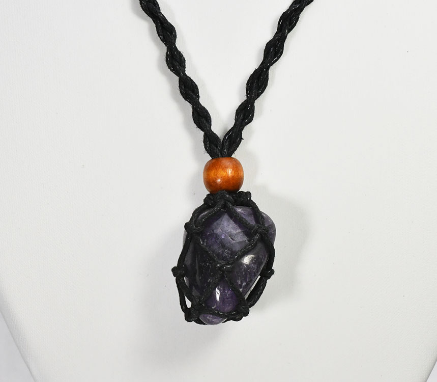 天然石網包みネックレス アメジスト パワーストーン 愛の守護石 真実の愛