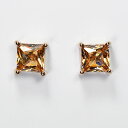 ピアスのようなマグネットイヤリング CZ プリンセスカット シャンパン×ピンクゴールド ノンホールピアス マグネットピアス キュービックジルコニア