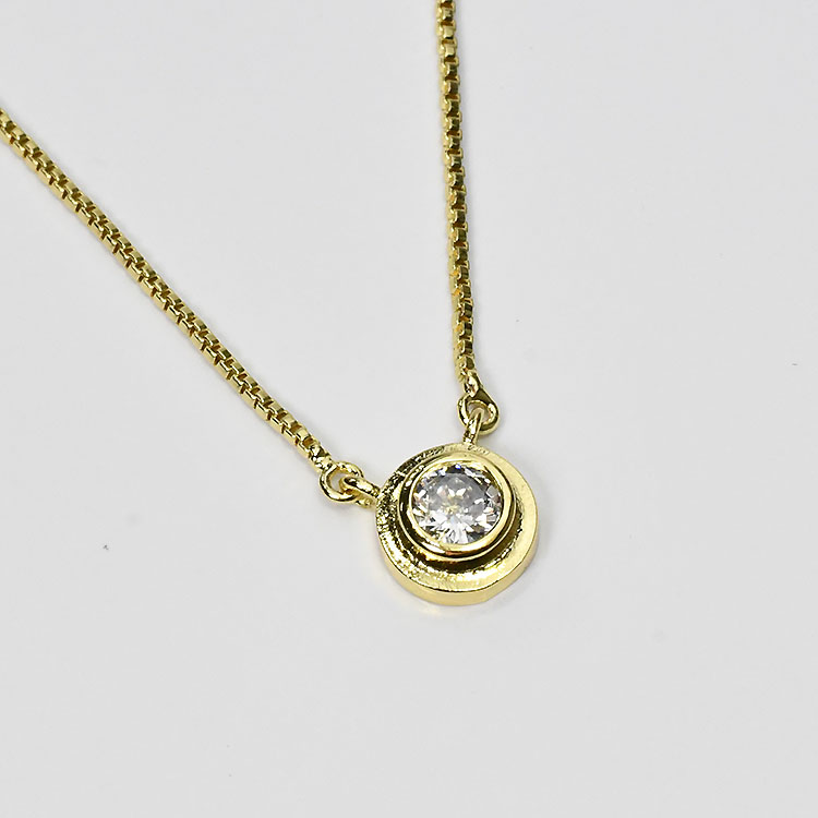 CZ ベゼルネックレス イエローゴールド キュービックジルコニア