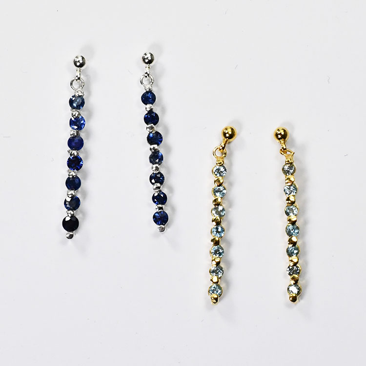 【絆田製作所】自分だけのオリジナルが作れる 誕生石ピアス 7ストーンピアス 選べる誕生石 選べる地金カラー 天然石 揺れるライン スタッドピアス 日本製