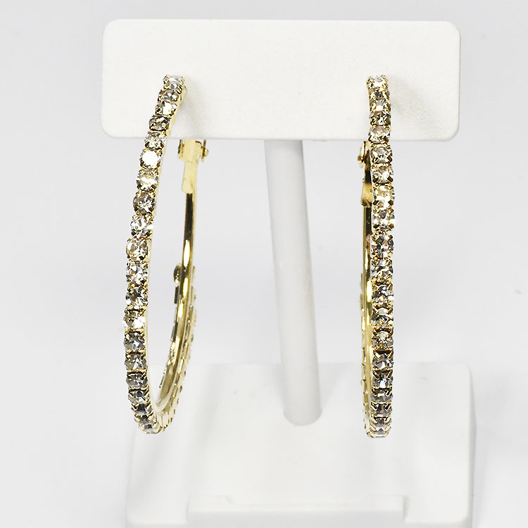 クリスタルを敷き詰めた エタニティフープピアス イエローゴールド L