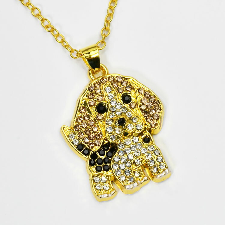 ドッグパヴェペンダント ダックスフンド パピー クリスタルを敷き詰めた きらきら パヴェ ネックレス 犬好き アクセサリー