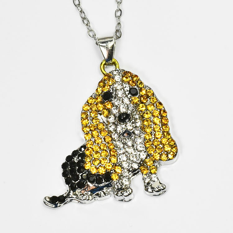 ドッグパヴェペンダント ダックスフンド クリスタルを敷き詰めた きらきら パヴェ ネックレス 犬好き アクセサリー