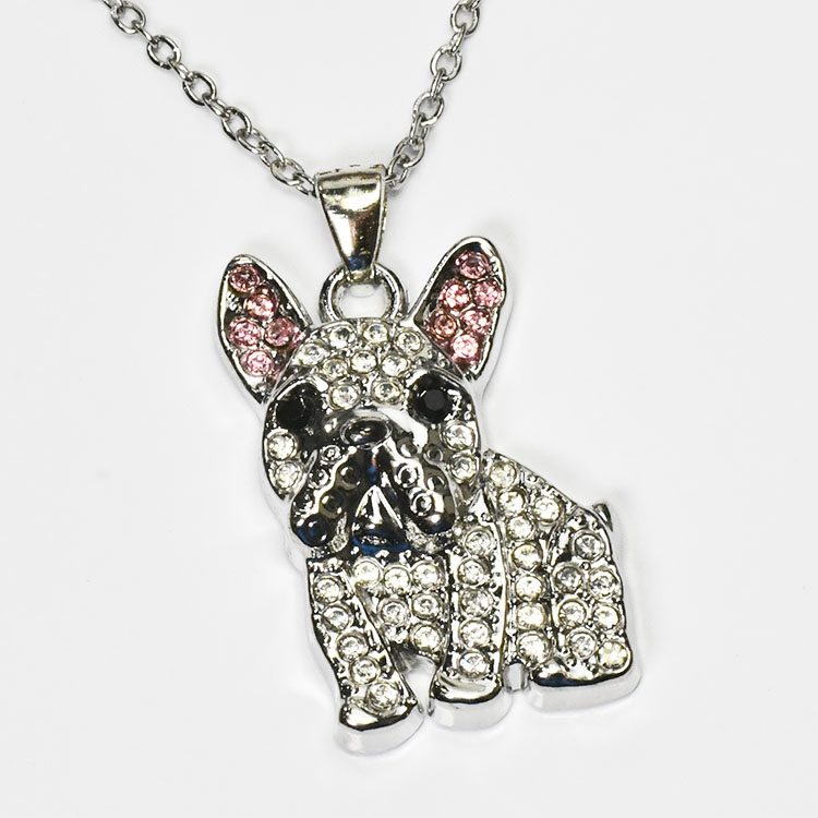 ドッグパヴェペンダント ブルドッグ クリスタルを敷き詰めた きらきら パヴェ ネックレス 犬好き アクセサリー