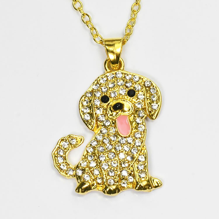 ドッグパヴェペンダント ゴールデンレトリバー パピー クリスタルを敷き詰めた きらきら パヴェ ネックレス 犬好き アクセサリー