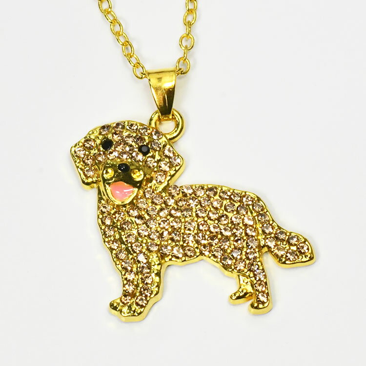 ドッグパヴェペンダント ゴールデンレトリバー クリスタルを敷き詰めた きらきら パヴェ ネックレス 犬好き アクセサリー