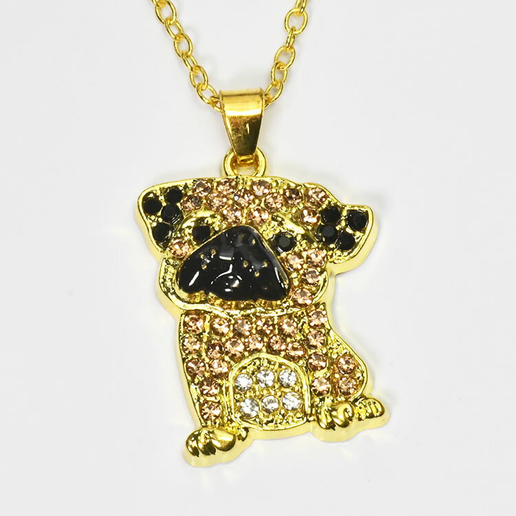ドッグパヴェペンダント パグ パピー クリスタルを敷き詰めた きらきら パヴェ ネックレス 犬好き アクセサリー
