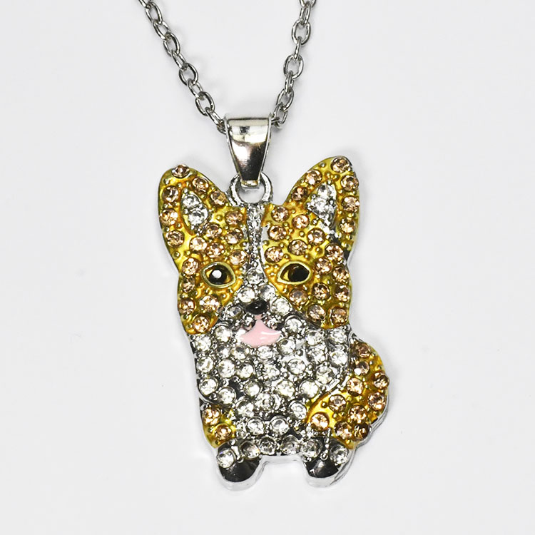 ドッグパヴェペンダント コーギー クリスタルを敷き詰めた きらきら パヴェ ネックレス 犬好き アクセサリー