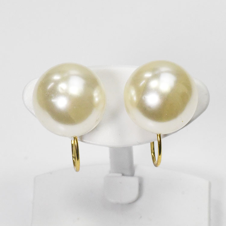 大珠パール イヤリング 12mm珠 ゴールド イヤークリップ イヤーカフ 真珠 白 ノンホール 上品 大粒