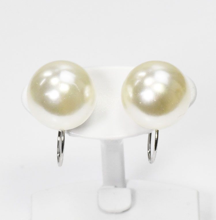 大珠パール イヤリング 12mm珠 シルバー イヤークリップ イヤーカフ 真珠 白 ノンホール 上品 大粒