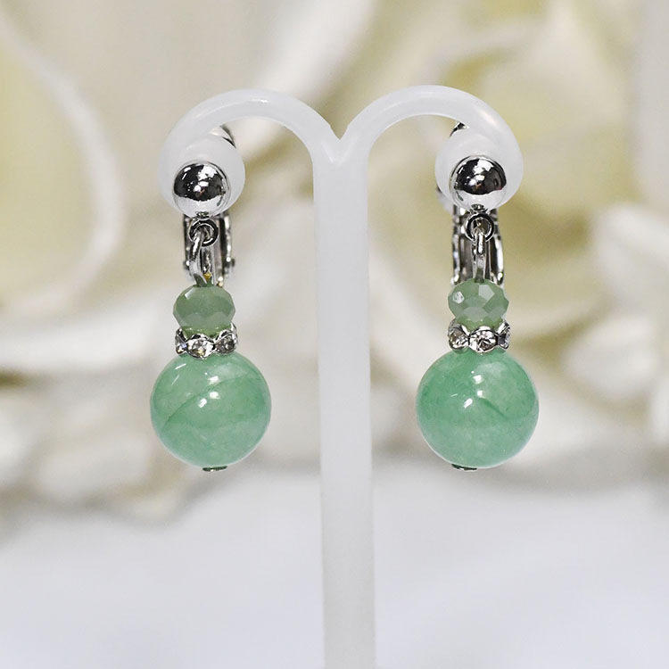 可愛く揺れる 天然石 クラシカルイヤリング アベンチュリン ノンホール ジェムストーン パワーストーン 日本製 国産 手作り