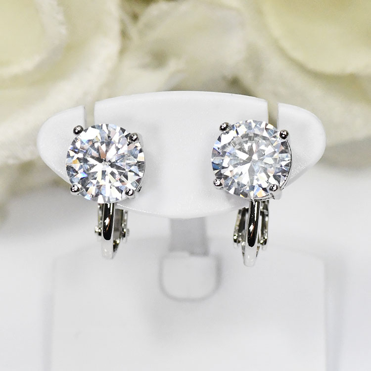 【待望の再販】トータル4カラット 一粒イヤリング 8mm キュービックジルコニア ノンホール 日本製 国産 手作り